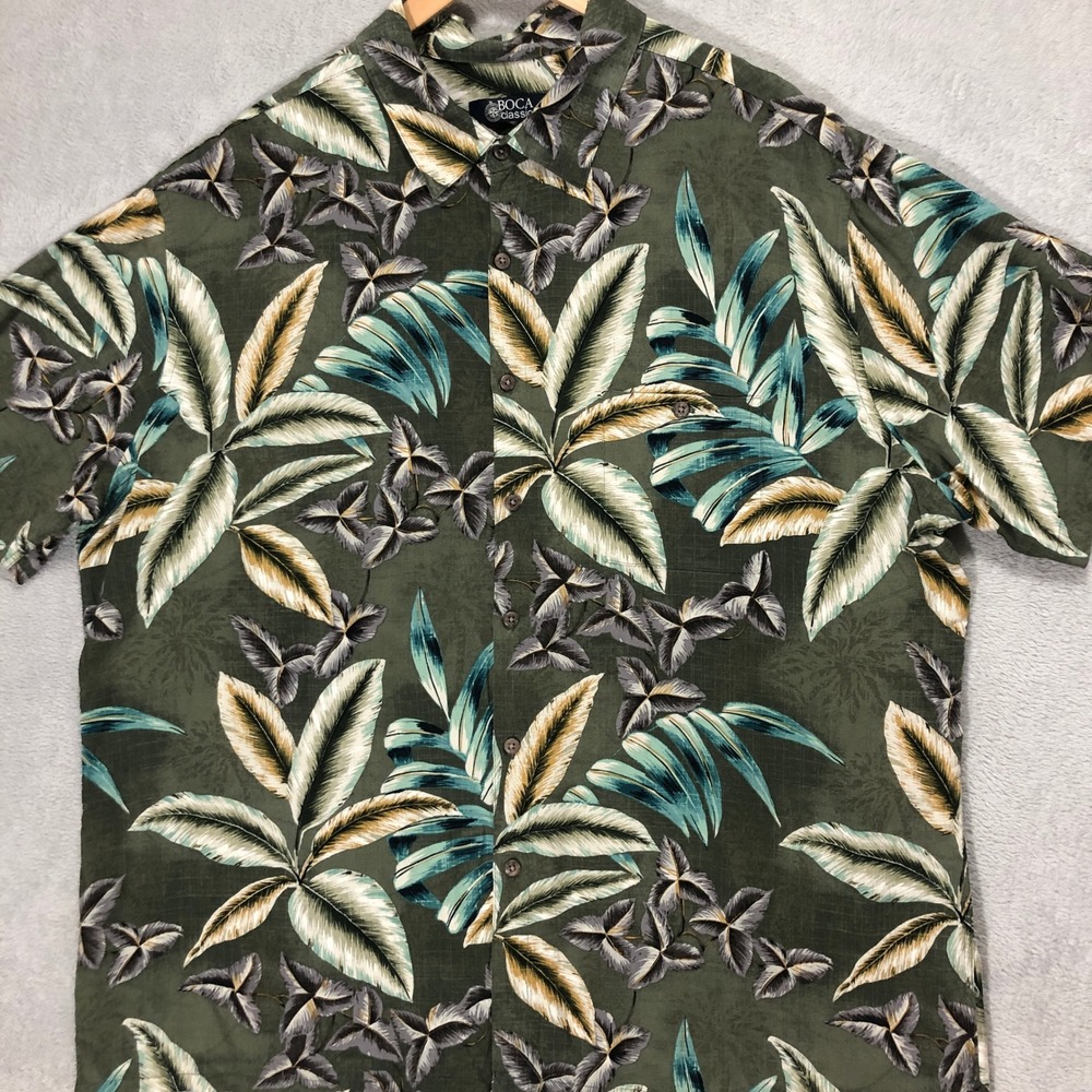 Boca Classics‎ Hawaiian Shirt Tropical Palm Leaf Button Up Green XXL